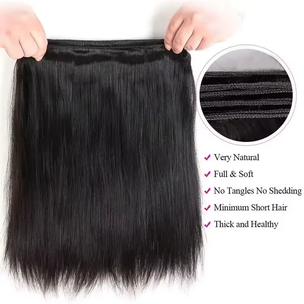 16A Real Bone Straight Human Hair Bundles Deal 30 40Inch Brazilian Raw Hair Extensions 3 4 Pcs Human Hair Bundles  Natural Black