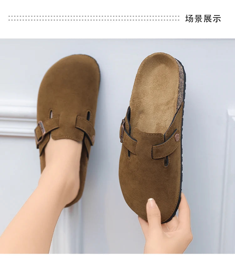 Plus Size 47 Men Half Shoes Casual Loafers Cork Clogs Slippers Fashion Suede Slip-on Flat Sandals soft-Soled Casual Sandals