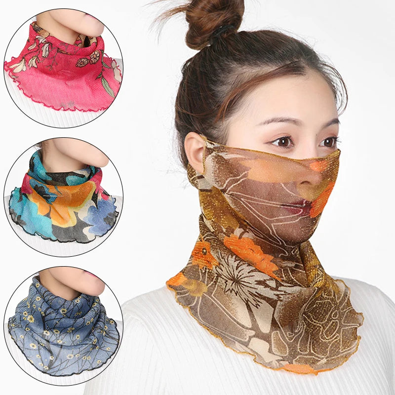 Fashion Summer Chiffon Neck Collar Silk Scarf Women Sunscreen Face Mask Headscarf Bandana Cycling Anti-uv Multi-function Scarves