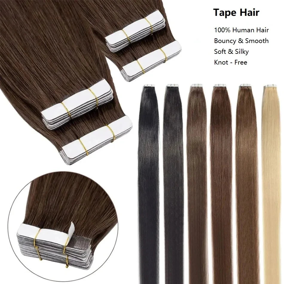 Remy Straight Tape In Hair Extensions Brown Invisible Blonde Virgin Skin Weft 100 Human Hair Extension 24 26 inch For Women