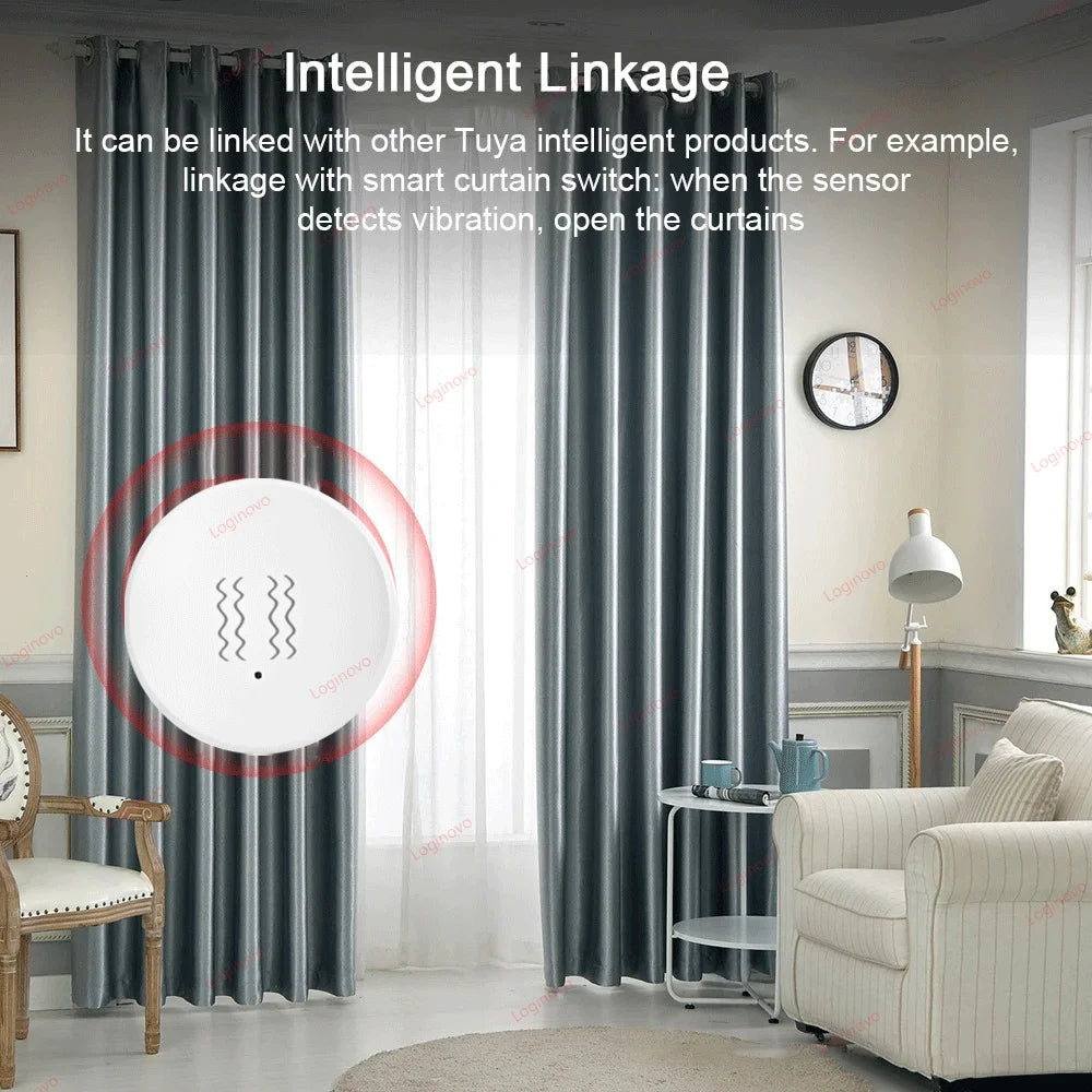 Zigbee Smart Life Vibration Sensor Detection Tilt XYZ Axis Sensor Tuya App Notification Real-Time Motion Shock Alarm Record
