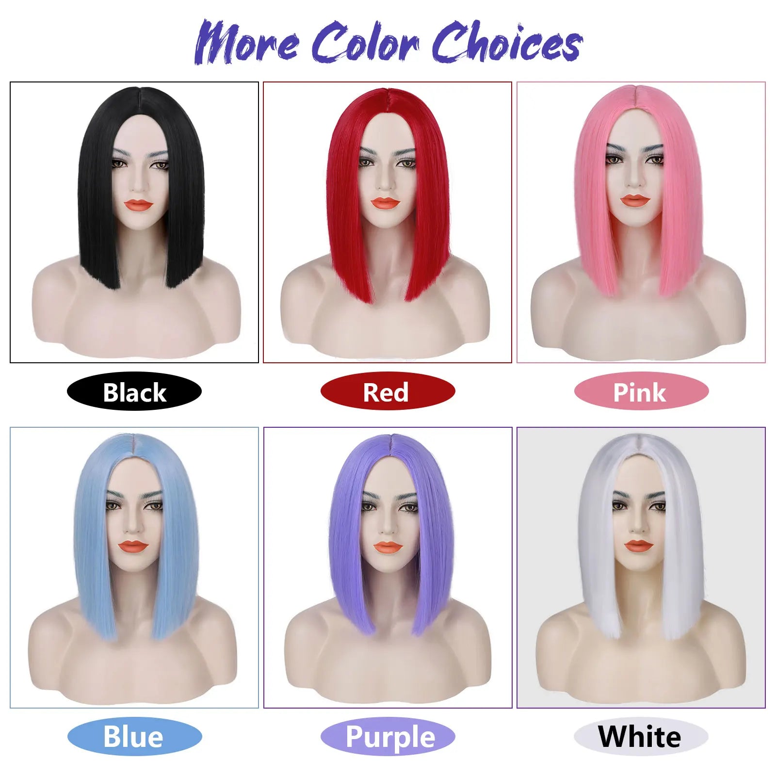 Purple Synthetic Short Bob Wig Straight Wig for Women Shoulder Length Wigs Colorful Wig for Daily Use Party Cosplay