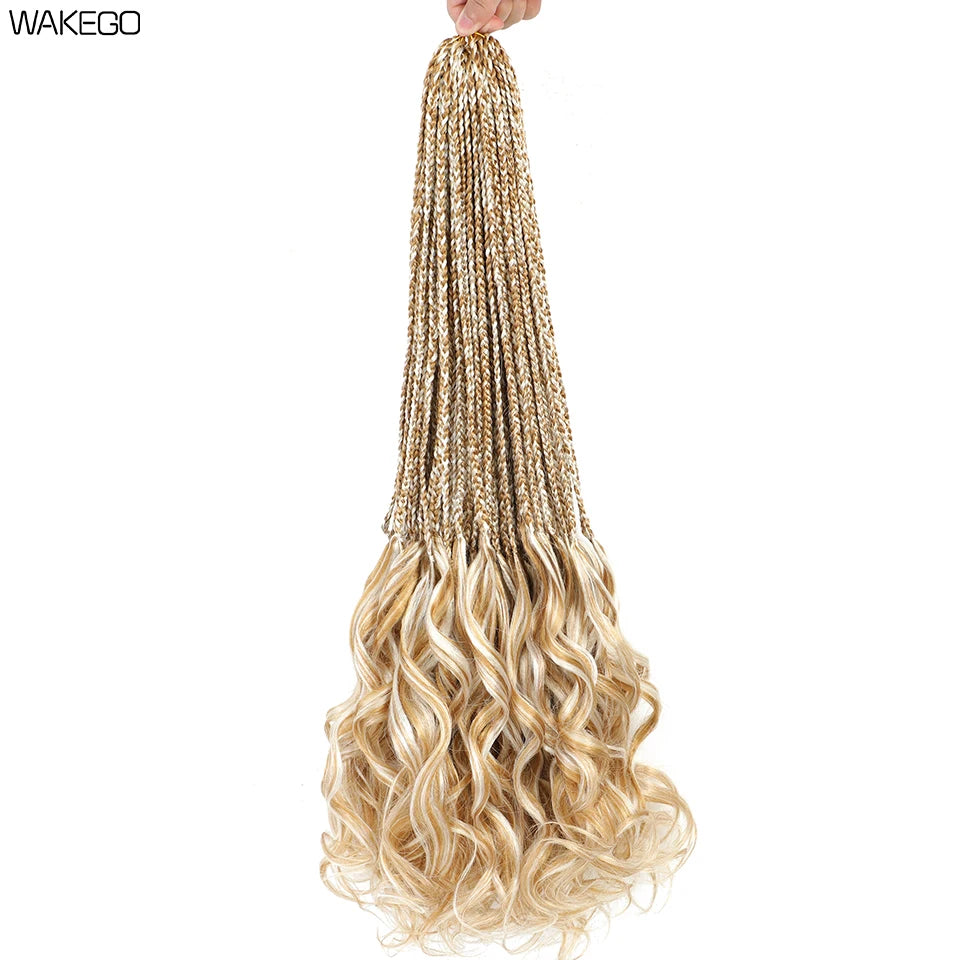 24 18 14 Inches French Curly Crochet Braids New Goddess Box Braids Bouncy French Curl Braid Hair Crochet Synthetic Braiding Hair