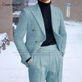Newest Denim Fabric Suit Sets For Men Casual Activities Fashion Outfits Homecoming Male Daily Costumes Jacket Pants 2 Pieces