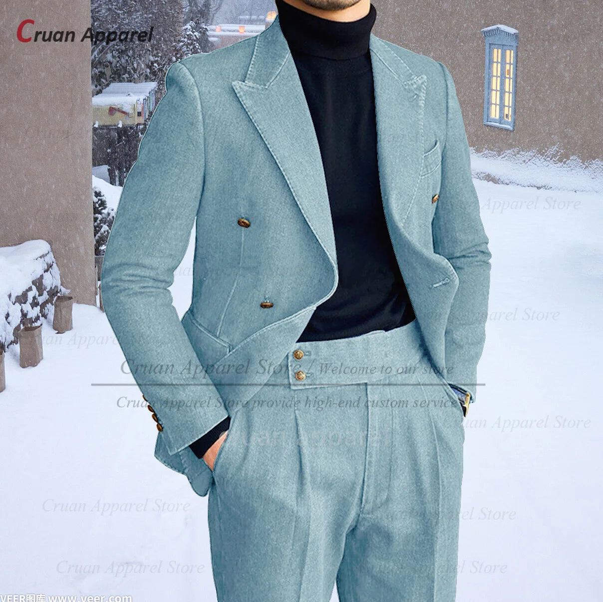 Newest Denim Fabric Suit Sets For Men Casual Activities Fashion Outfits Homecoming Male Daily Costumes Jacket Pants 2 Pieces