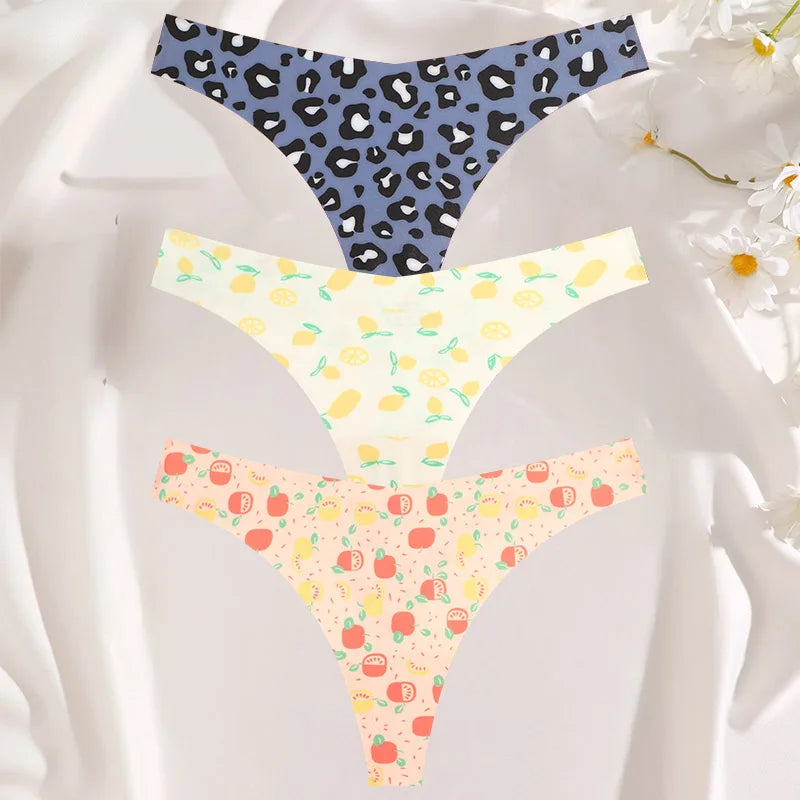 3PCS/SET Sexy G-String For Women Colorful Bikini Female Underwear T-back Intimates Lingerie Seamless Low Waist Underpants Lady
