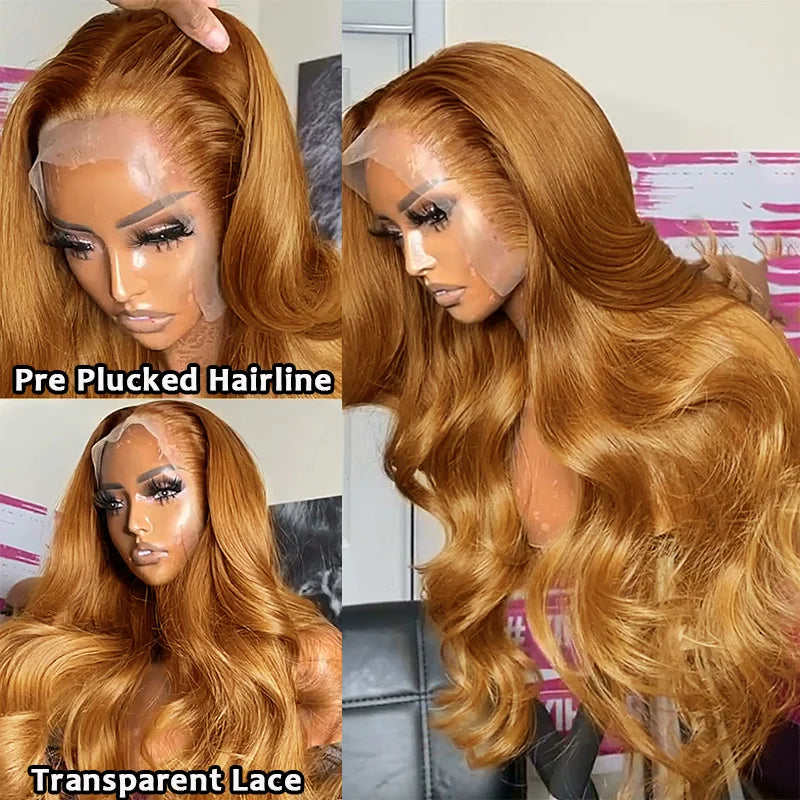 Body Wave 13X4 Lace Frontal Wig Colored Ginger Blonde Hd Transparent 30 32" Brazilian Lace Front Human Hair Wig For Black Women