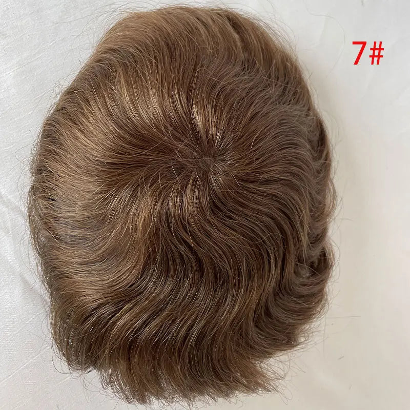 European Human Hair Men's Wigs Full Skin PU Bald Spot Patches Toupee For Men and Women 8cm X 8cm Hair Piece  Glue On Hair System