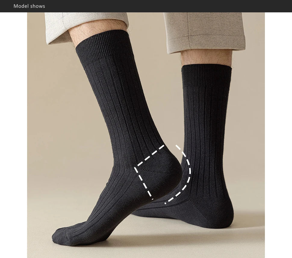 Mans Socks Long Plus Large Size Cotton Solid Striped Business Boneless Soft Breathable Sweat-Absorbing Party Dress Crew Socks