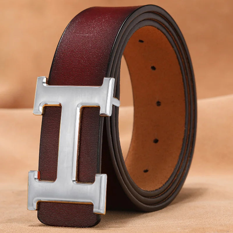New Retro Smooth Buckle Belt Men's Oversized Leather Pure Cowhide Letter Belt Designer Belts Men High Quality