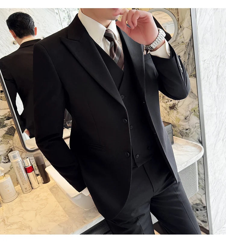 Slim-Fit Three-Piece Set Korean Style Two-Button Groomsmen Formal Wedding Business Suit Handsome Groom Best Man Dress High-