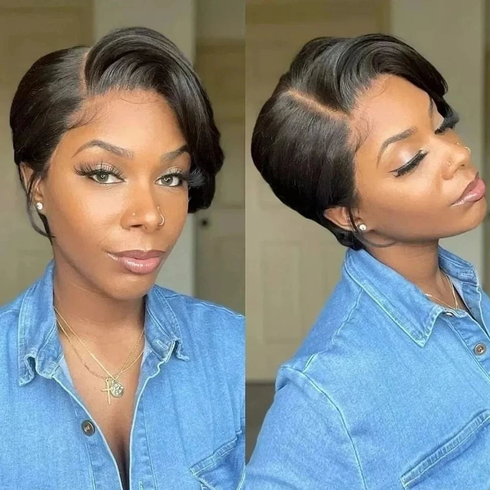 Sleek Blond 613 Short Pixie Cut Bob Wigs Lace Front T Part Human Hair Wigs Black Dark Wigs Brazilian Straight Grey Remy Hair Wig