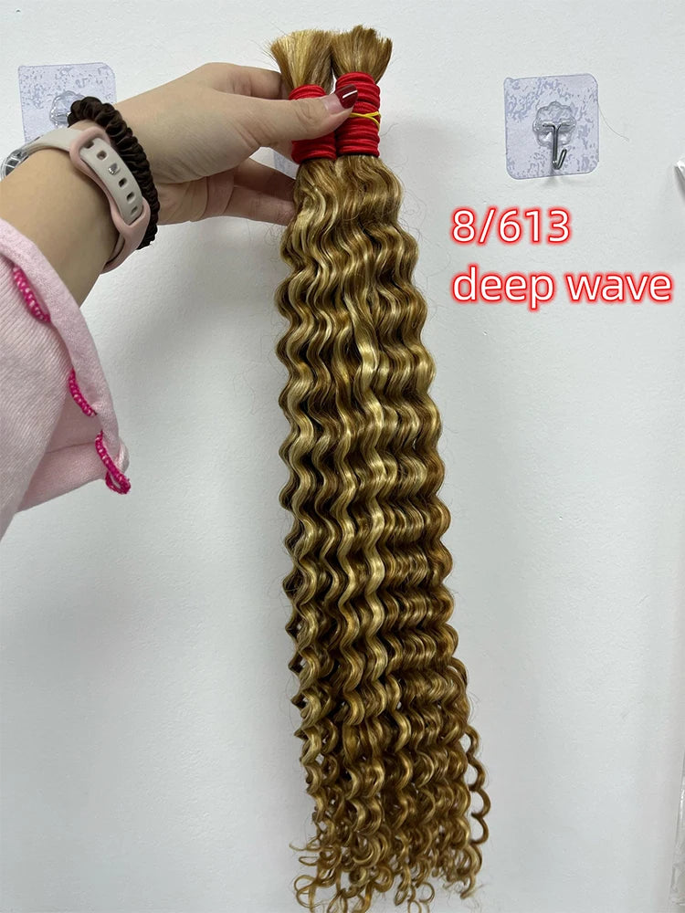 Bulk Braiding Hair 100% Human hair Virgin Deep Wave Unprocessed No Weft Boho Braids Human Hair Bulk Extensions Brazilian Remy 1B