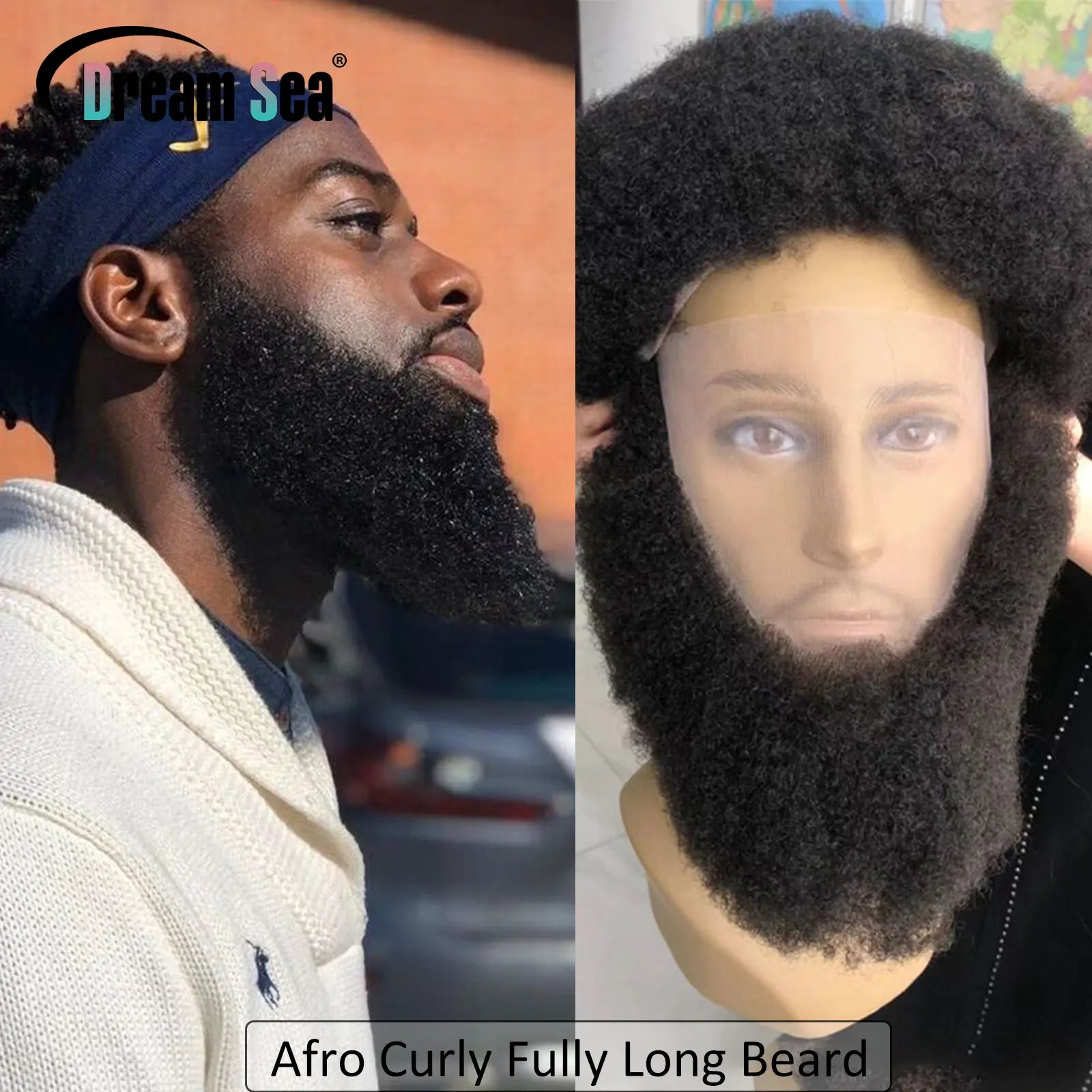Afro Curly Face Beard Mustache Human Hair For Black Men Curly Realistic Black Bearded Makeup Lace Base Replace System
