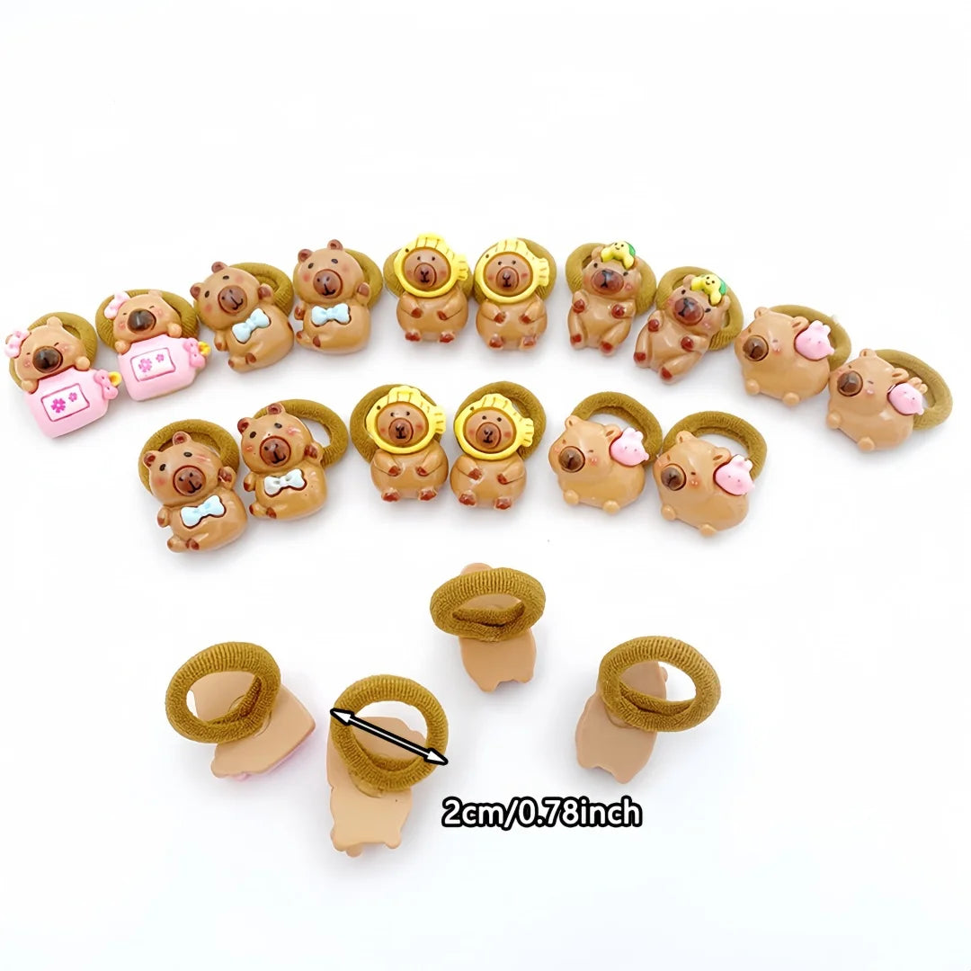 10Pcs Cute Capybara Hair Ties for Girls Colorful Cartoon Resin Towel Loop Bands Non-Slip Hair Accessories for Kids Daily Casual