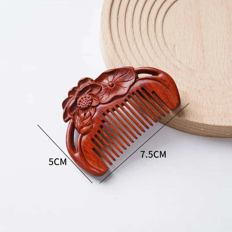 Portable Mini Ebony Wood Comb Chinese Style Carved Travel Souvenir Popular Hairdressing Professional Comb Made in China