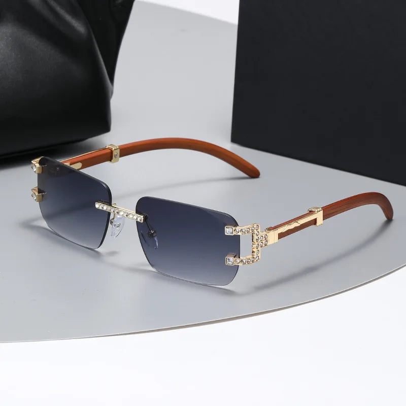 y2k Vintage Fashion Luxury Brand Designer Rimless Diamond Sunglasses Women Crystal Rhinestone Square Sun Glasses For Men UV400
