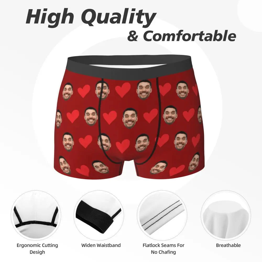 Personalized Face Photo Underwear - Custom Heart Boxer Briefs - Custom Men Briefs - Gift For Husband - Anniversary Gift for Dad