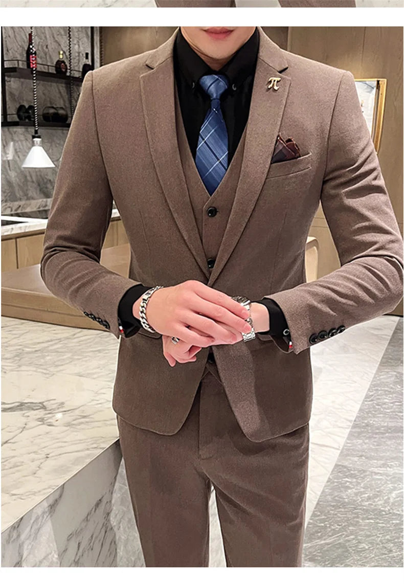 2025 Suit (blazer+vest+pants) Fashion Business Casual Hosts The Korean Version of The British Style Slim Gentleman Wedding