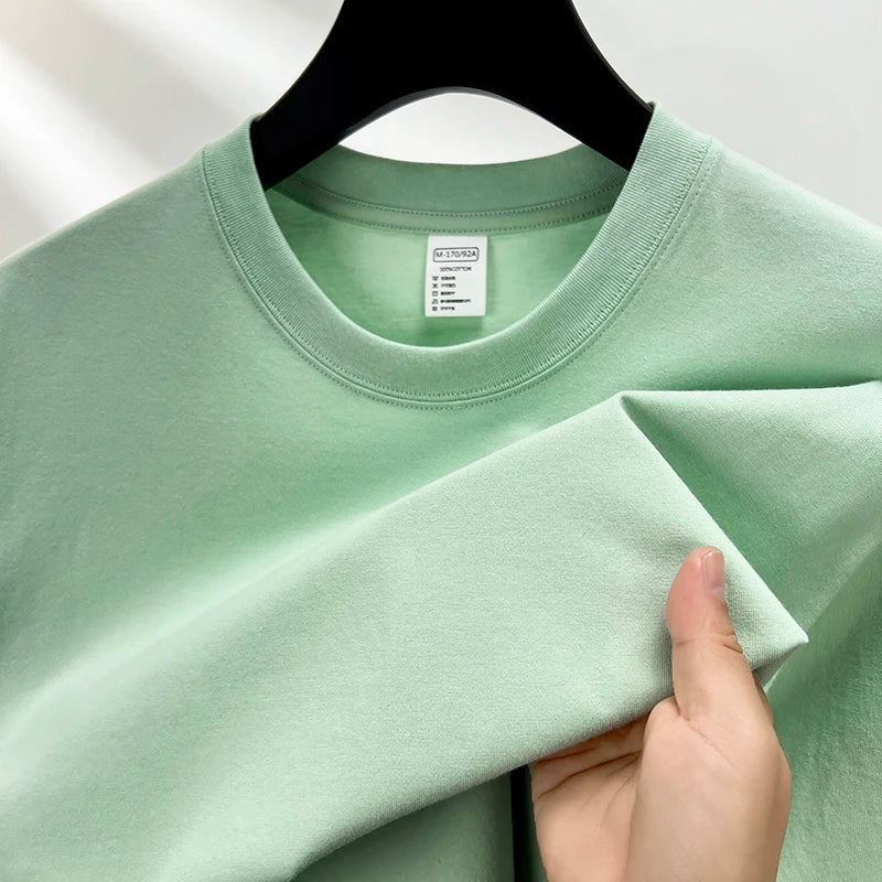 100% pure cotton short sleeved men's round neck T-shirt summer new high-end fashion youth couple loose casual breathable top