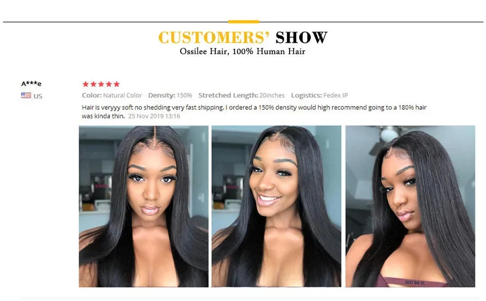 13x6 Lace Front Wigs Human Hair 200 Density Straight HD Lace Front Wigs Pre Plucked Straight Glueless Human Hair