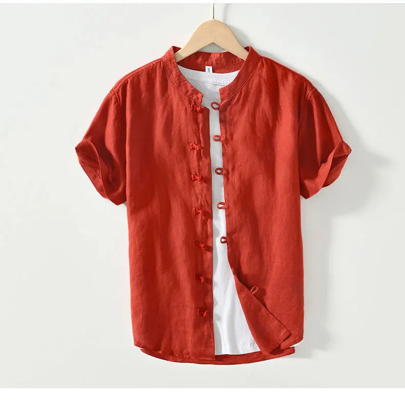 Summer New Casual Short Sleeve Shirts for Men Slim 100% Linen Streetwear Solid Color Men Clothing BL994
