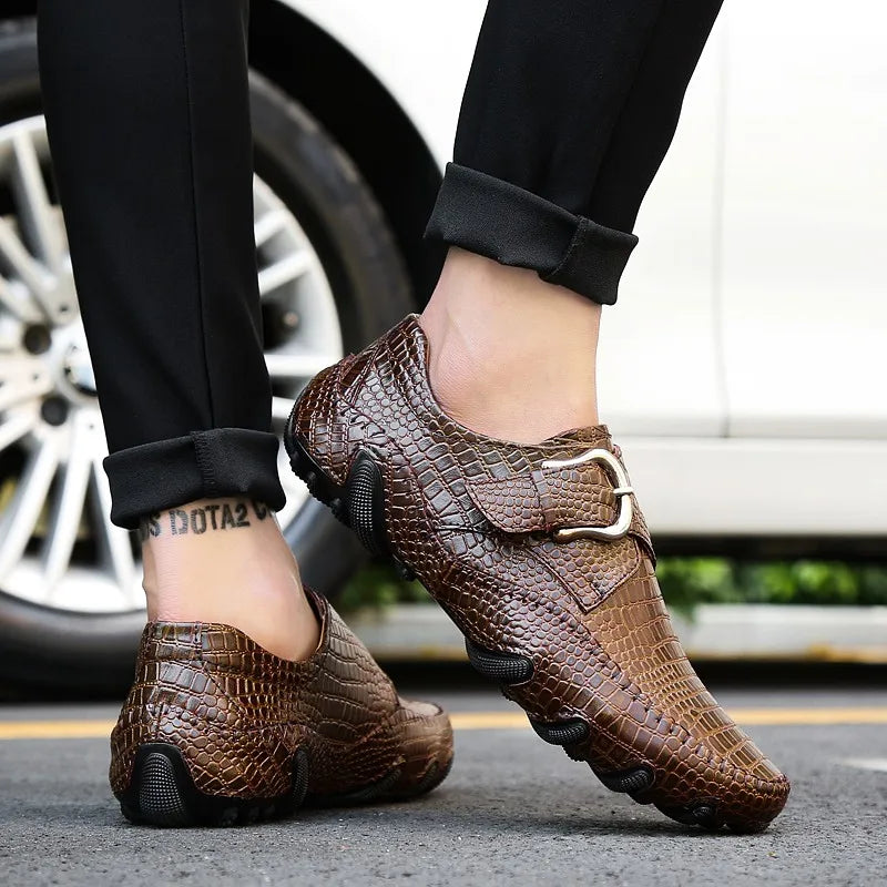 Crocodile Skin Loafer Shoes Men Genuine Leather Slip-on Moccasins Handmade Male Outdoor Casual Shoes Drive Walk Luxury Leisure