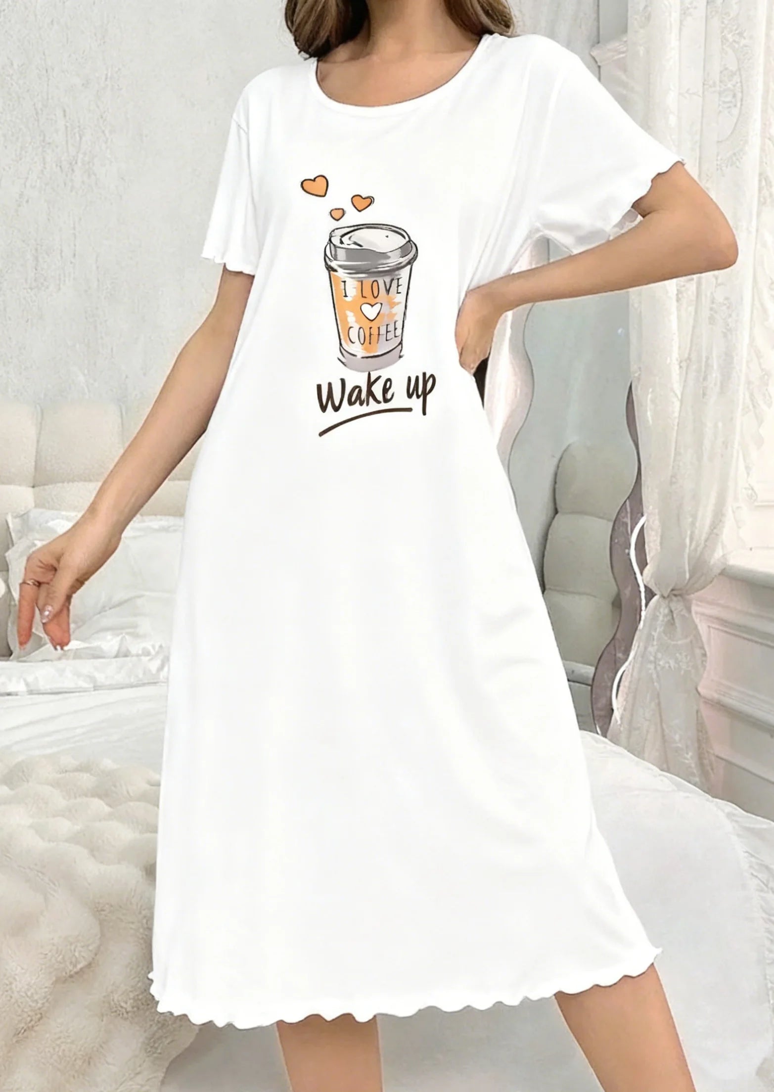 Single-Piece All-Season Nightgown, Simple, Comfortable, Fashionable Printed Short-Sleeved Long Nightgown That Can Be Worn Outside.