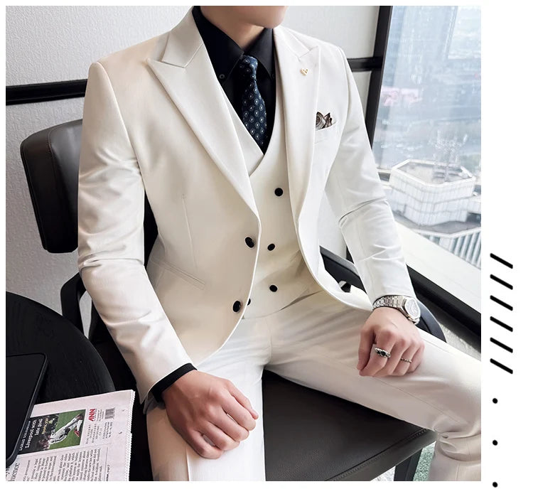 Slim-Fit Three-Piece Set Korean Style Two-Button Groomsmen Formal Wedding Business Suit Handsome Groom Best Man Dress High-