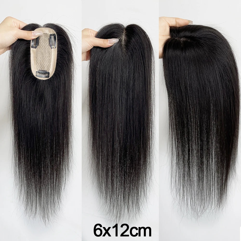 5 Sizes Silk Base Virgin Human Hair Women Topper Natural Scalp Top Black Color For White Women Small Base Seamless Hairpieces