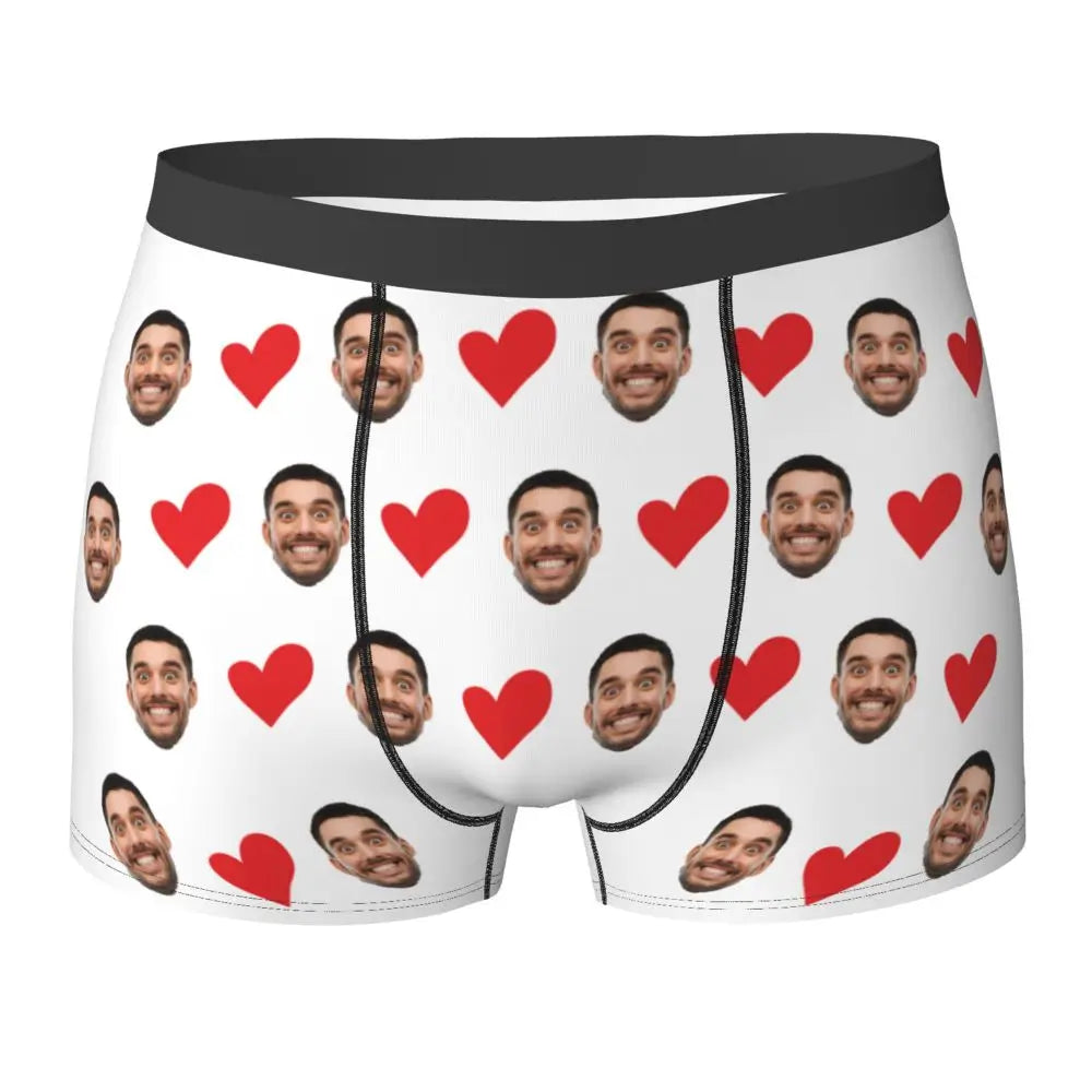 Personalized Face Photo Underwear - Custom Heart Boxer Briefs - Custom Men Briefs - Gift For Husband - Anniversary Gift for Dad