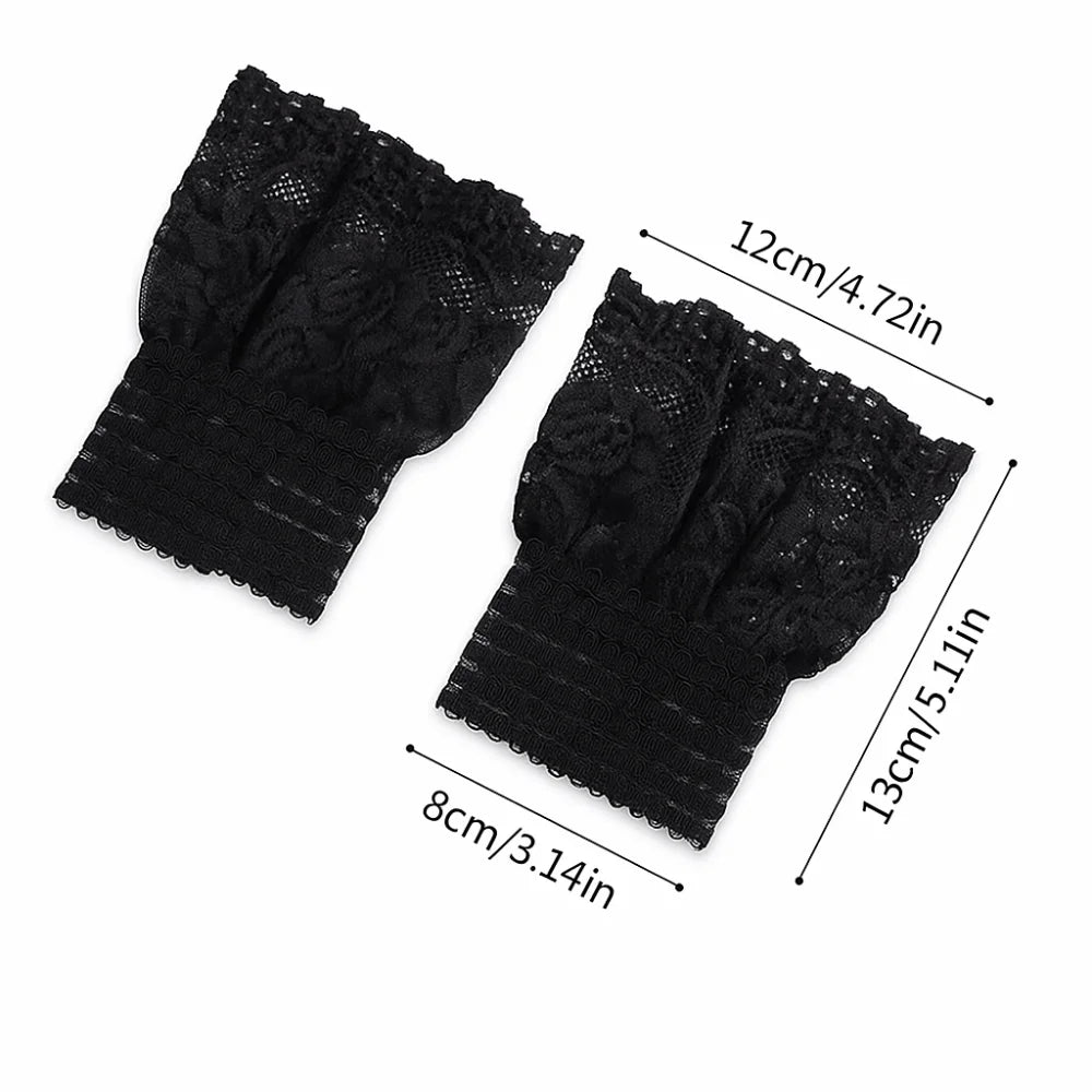 1 Pair Versatile Elegant Fake Cuffs Embroidery Pattern Detachable Lace Sleeves Solid Color Thin False Cuffs For Women