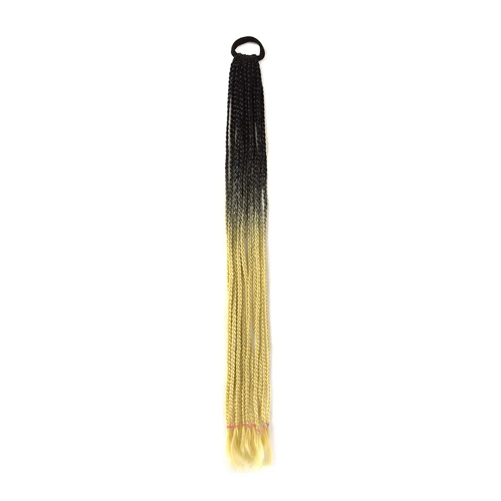 24inch Rubber Band Crochet Mixed Box Braids Plaited Ponytail Synthetic Gradient Dirty Braided Ponytail Hair Extensions for Kids