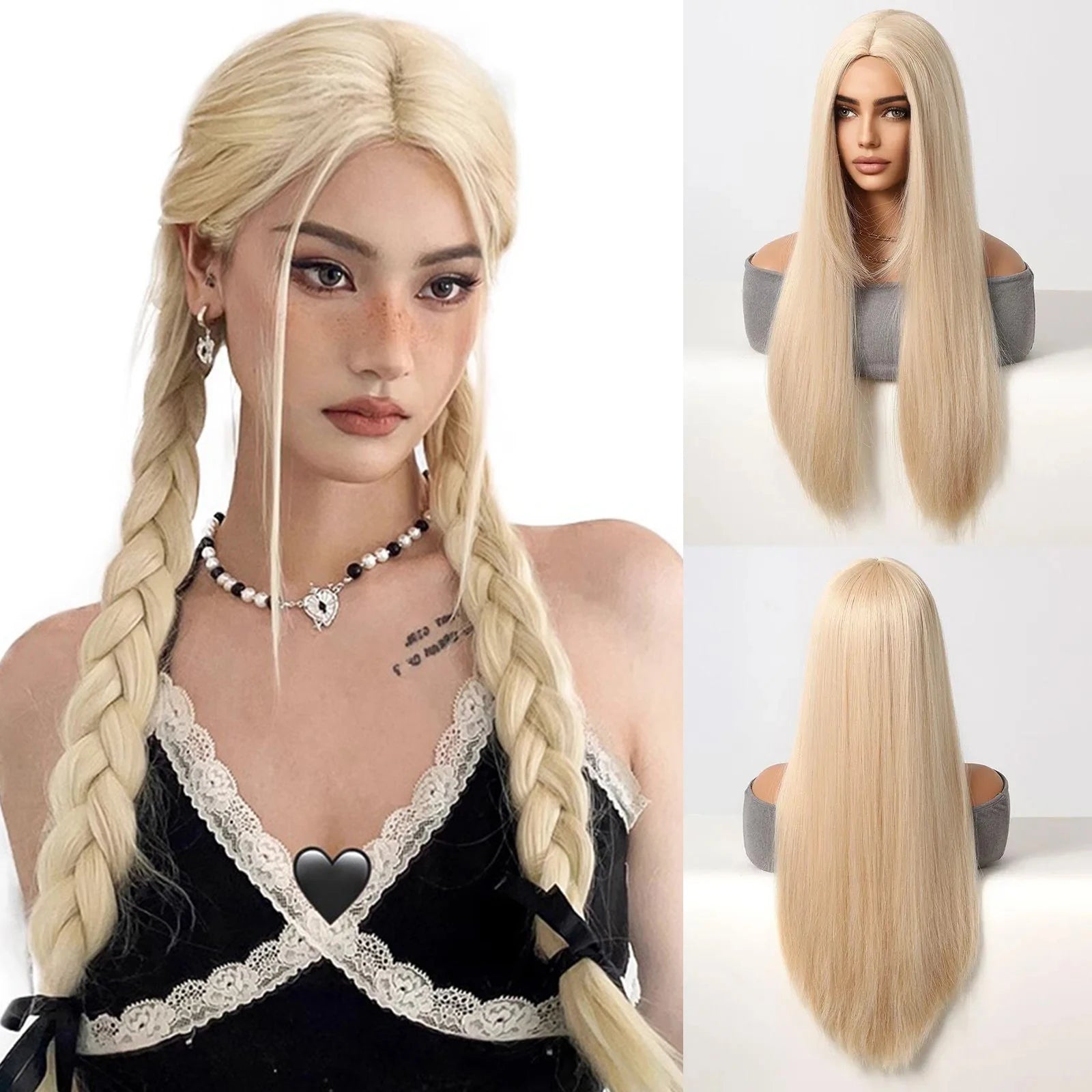 EASIHAIR Brown Straight Layered Wigs for Women Long Natural Hair Synthetic Wigs With Bangs Daily Use Party Heat Resistant Wigs