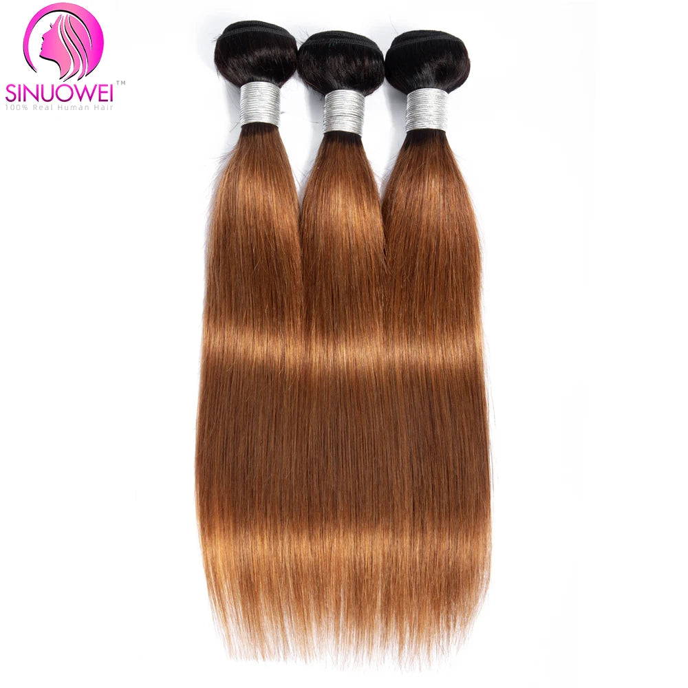 1B/30 Ombre Bone Straight Human Hair Bundles Brazilian Remy Human Hair Weave Extensions 2 Tone Brown Colored Bundles Human Hair