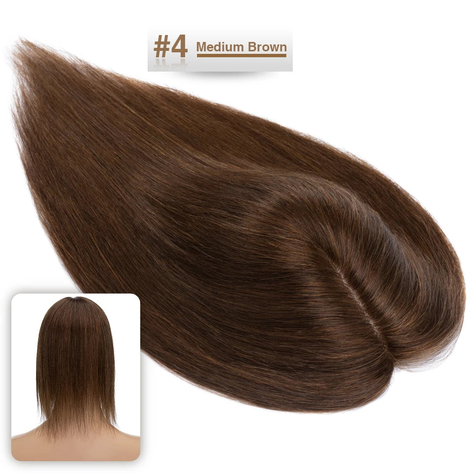 S-noilte 7x13cm Real Hair Toppers Silk Base Natural Hair Wig 100% Human Hair Prosthesis woman Brown Wigs Clip In Hair Extensions