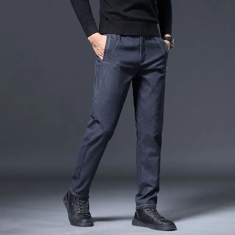 Jeans Men's Autumn and Winter Fit Straight Men's Pants New Style Men's Pants Black Versatile Stretch Men's Casual Pants