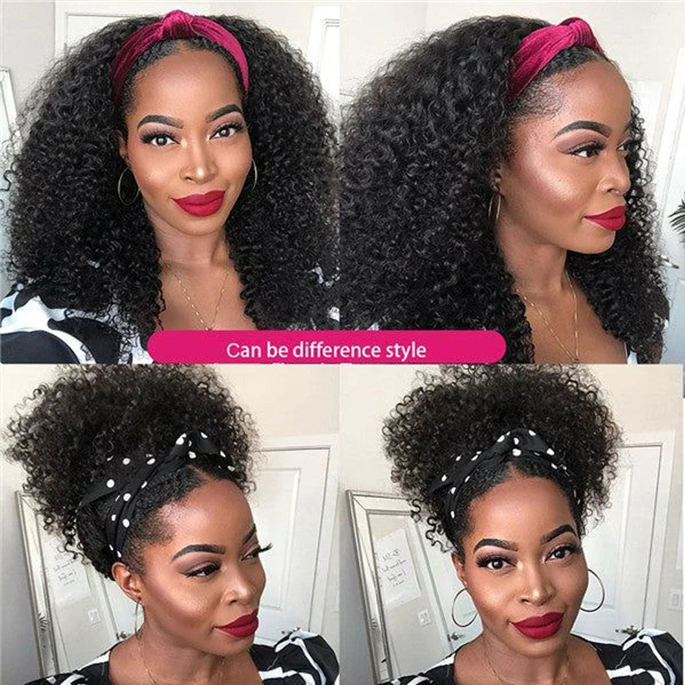 Afro Kinky Curly Headband Wigs Remy Human Hair Wig Glueless Headband Afro Kinky Curly Wig For Black Women 180 Density