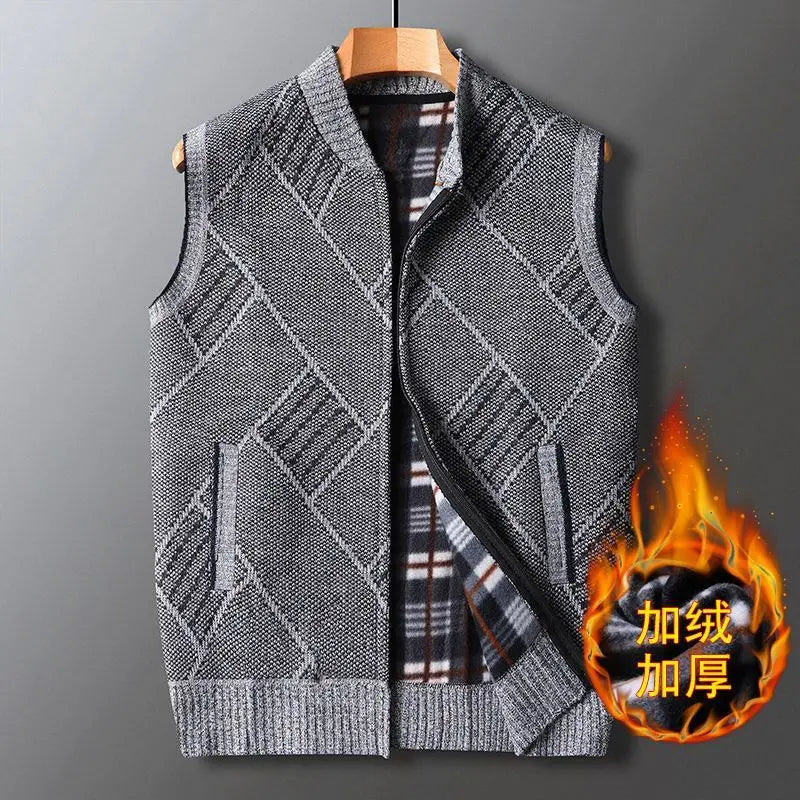 Winter Plus Velvet Thick Wool Vest Thick Knitted Cardigan Chopped Shoulder Vest