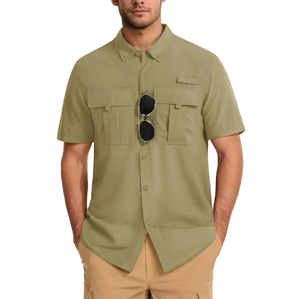 TACVASEN Men‘s Short Sleeve Sun Protection Shirt UPF 50+ Lightweight Quick Dry Fishing Hiking UV Shirt with Pockets for Men