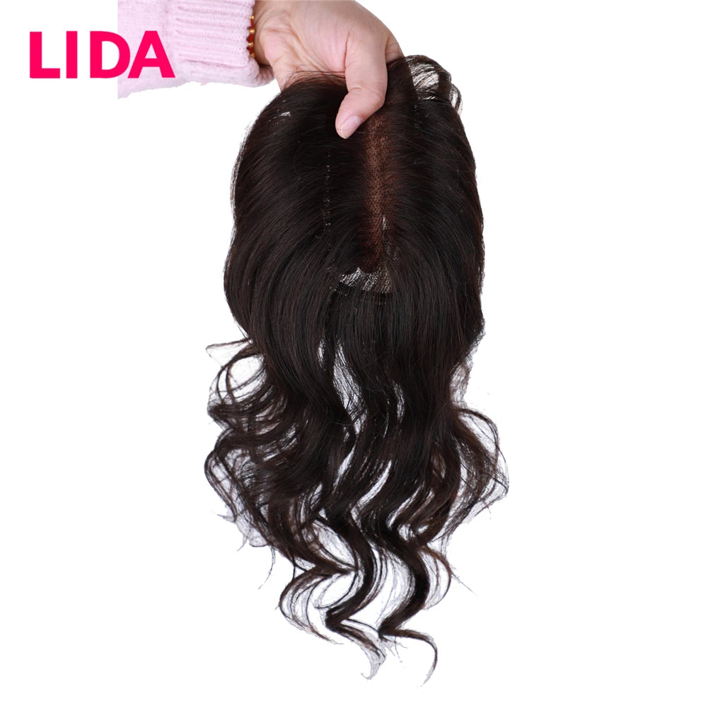 Women Topper Clip-In Silk Top Base Closure 13x8cm Human Hair Pieces Natural Curly Clip-In Closure Cover The White Hair