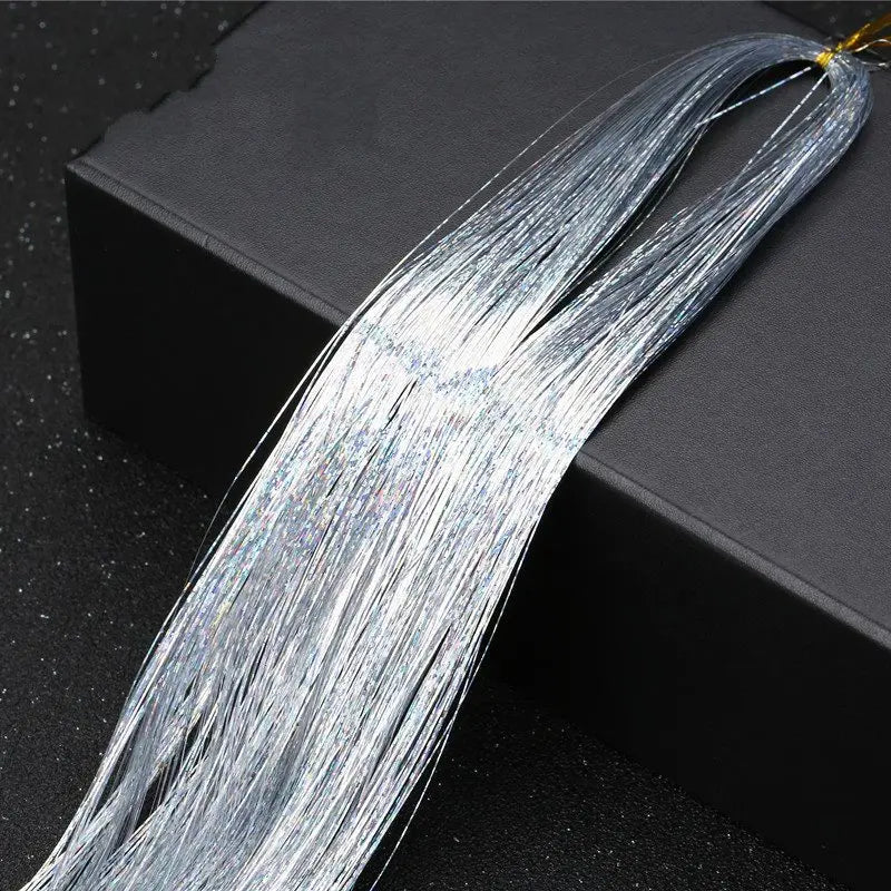 Long 90cm 200 Strands Sparkle Hair Tinsel Hair Rainbow Shiny Silk Hair Extensions Dazzles Women Hippie For Braiding Headdress