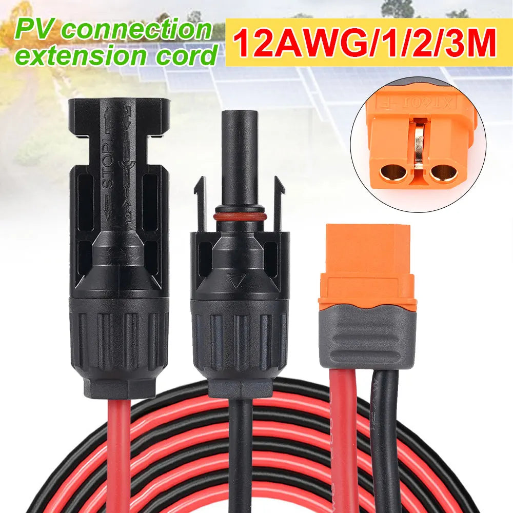 1/2/3M Solar Connector to XT60I- F Adapter 12AWG CableConnect Solar Panel Charge Cable for Solar Generator Portable Power Statio