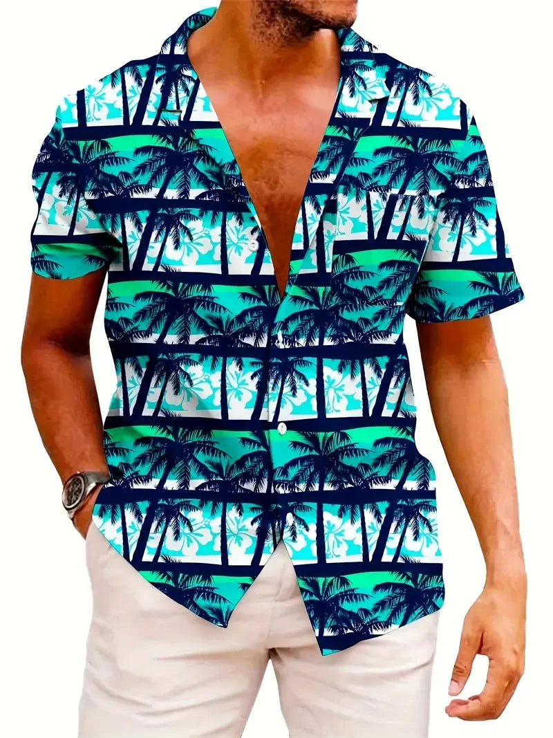 2024 Men's Fashion Short Sleeve Button Up Shirt - Flip Collar Summer Hawaiian Beach Shirt Comfortable High Quality Fabric