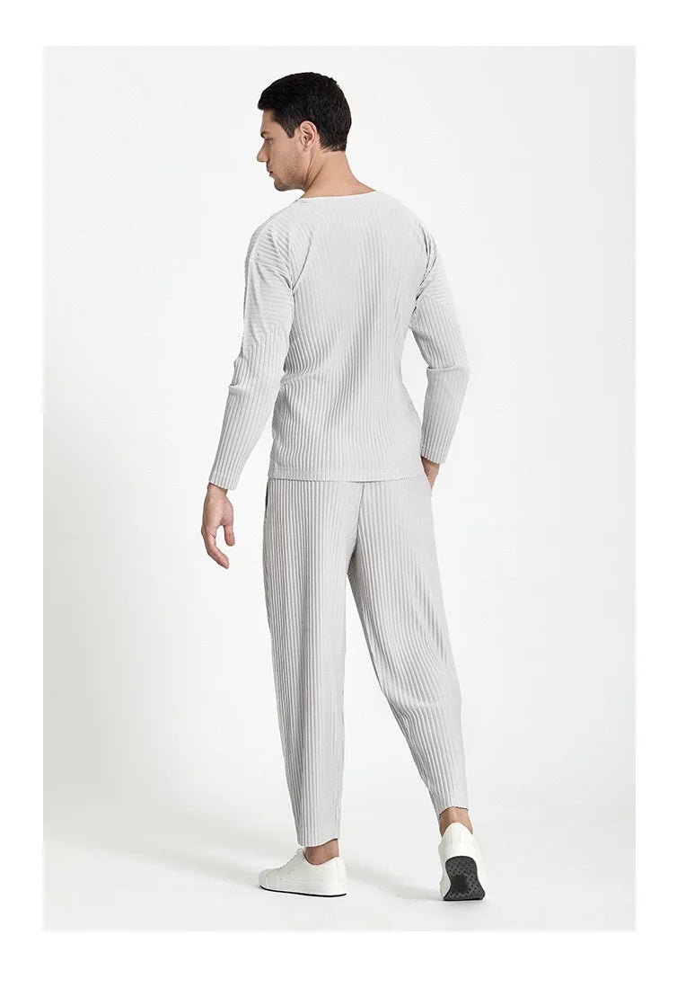 Pleats Pleated Commuter Pants Men's 2024 Autumn New Draped Elastic Trousers Casual Japanese Men Solid Color Nine Minute Pants
