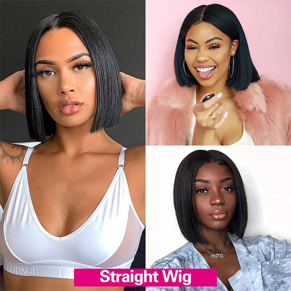 Straight Short Bob Wig Lace Frontal Human Hair Wigs Pre Plucked Brazilian Straight Bob Lace Frontal Wigs For Black Women QT Hair