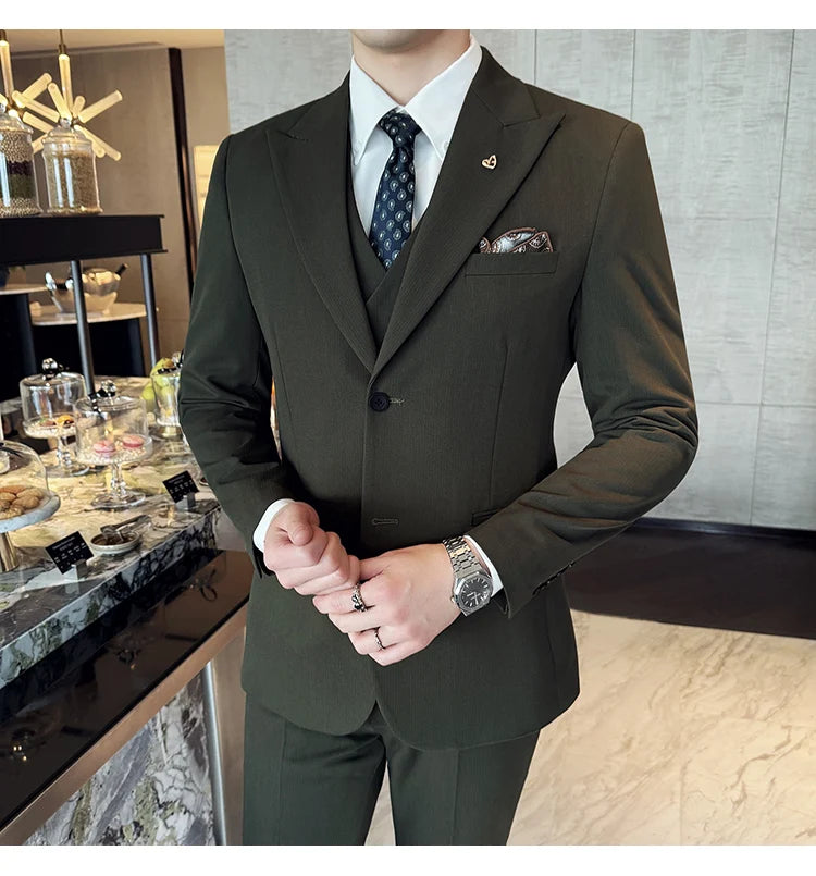 Slim-Fit Three-Piece Set Korean Style Two-Button Groomsmen Formal Wedding Business Suit Handsome Groom Best Man Dress High-