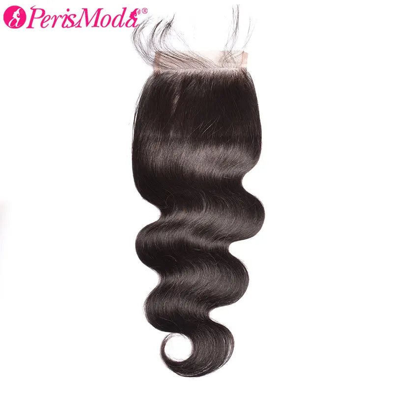 PerisModa Body Wave Human Hair Bundles With Closure 5x5 Transparent Lace 4×4 Brown Lace Brazilian Remy 12A Human Hair Extensions