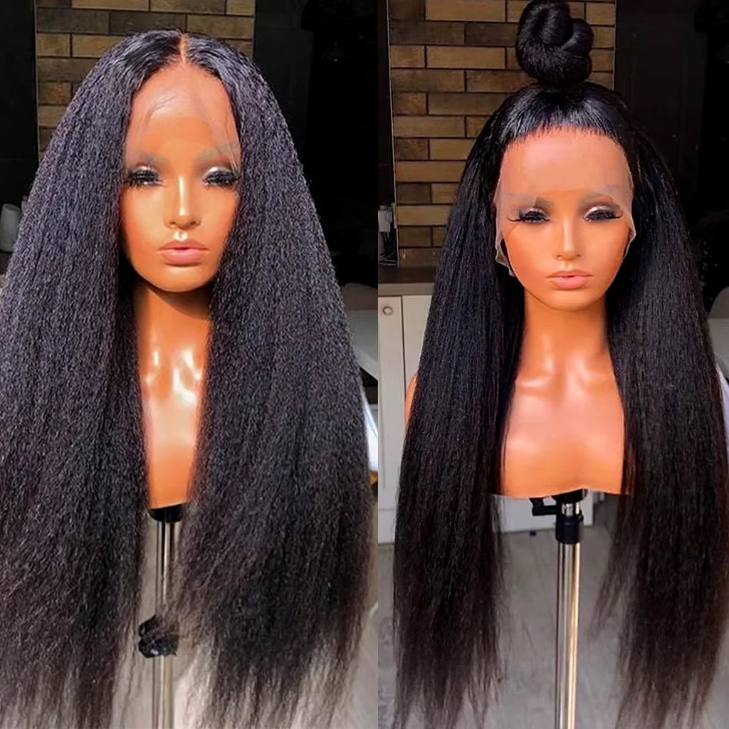 13x4 Transparent Kinky Straight Lace Front Wig Pre Plucked Yaki Brazilian 4x4 Closure Human Hair Wig For Woman Natural Hairline