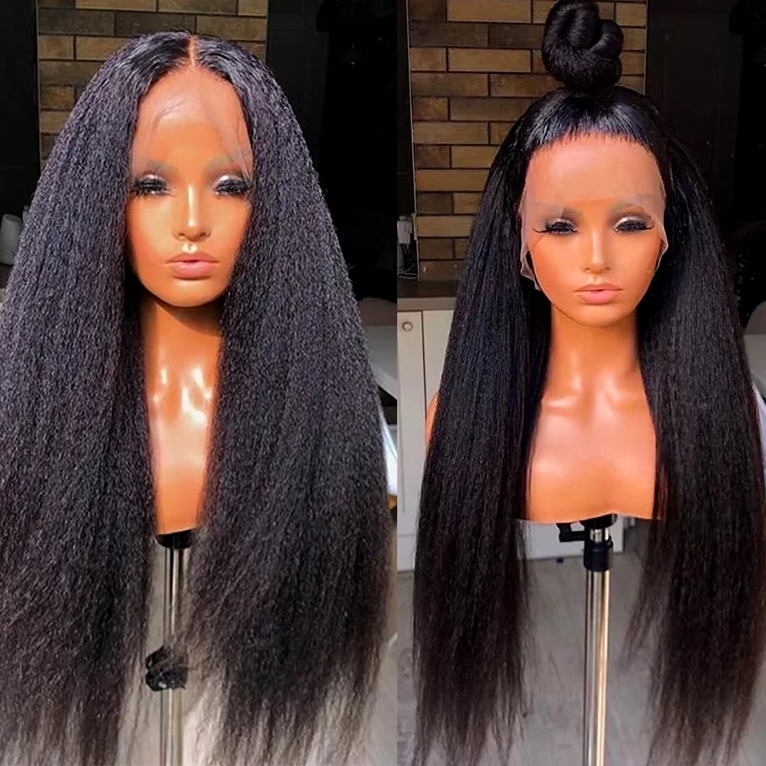 13x4 Transparent Kinky Straight Lace Front Wig Pre Plucked Yaki Brazilian 4x4 Closure Human Hair Wig For Woman Natural Hairline